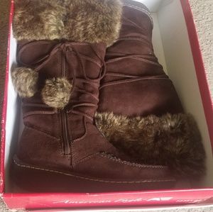 American Eagle Brown Faux Fur Winter Boots, Size 7